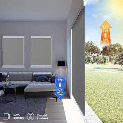 Motorized Blinds with Remote, Smart Blinds with Solar Panel, Thermal Blackout Electric Blinds, Automatic Blinds for Windows Compatible with Alexa, Grey-28"x72"