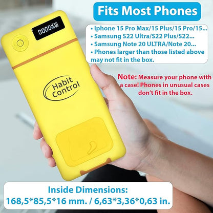 Lockbox for Phone - Timed Lock Box for Cellphone for Self-Discipline, Portable Smartphone Time Lock Box, Jail Phone Box for Family Time, Locking Container to Reduce Screen Time (Yellow)