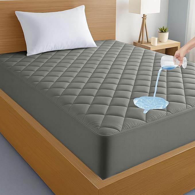 LUX Décor Twin XL Mattress Pad - Quilted Elastic Fitted Mattress Cover Protector Upto 16 Inches Deep Pocket - Soft Breathable Noiseless Mattress Topper (Grey “39 X 80”)