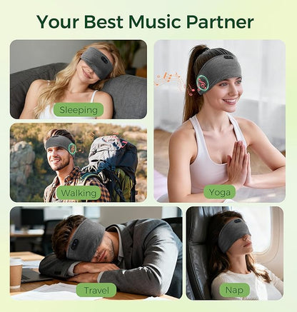 Bamboo Cotton Sleep Headphones,Ultra-Soft Wireless Headband Bluetooth for Side Sleepers, with 14H Playtime & Bluetooth 6.0, 4-in-1 Music Sleep Earphones for Side Sleeping(Grey)
