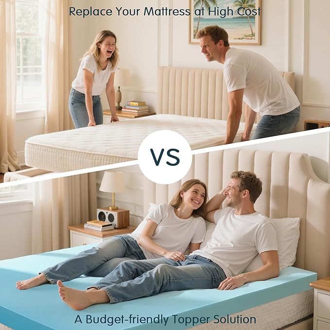 SyMax Memory Foam Mattress Topper, Gel Infused Foam Topper, Breathable Bed Topper, Pressure Relieving, CertiPUR-US Certified, 3 Inch, King Size
