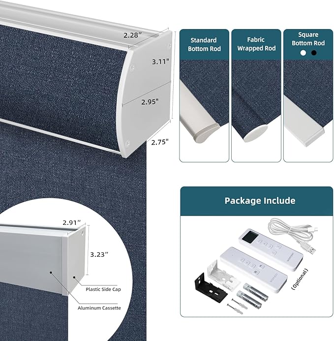 Electric Blinds Compatible with Alexa,Google Home,Motorized Roller Shades with Valance,100% Blackout Automatic Shades for Home&Office,Dark Denim