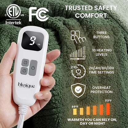 Heated Blanket Electric Blanket Throw - Fast Heating Blanket Throw Double Sided Sherpa Ultra Soft Cozy with 10 Heating Levels & 2-10 Hours Auto Off, Mashine Washable, 50 x 60 Inches, Sage