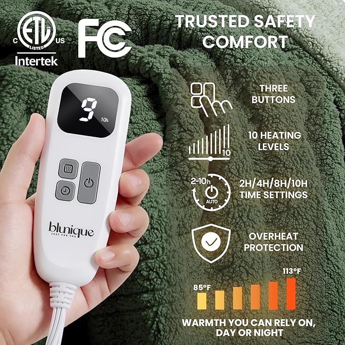Heated Blanket Electric Blanket Full - Fast Heating Blanket Throw Double Sided Sherpa Ultra Soft Cozy with 10 Heating Levels & 2-10 Hours Auto Off, Mashine Washable, 72 x 84 Inches, Sage