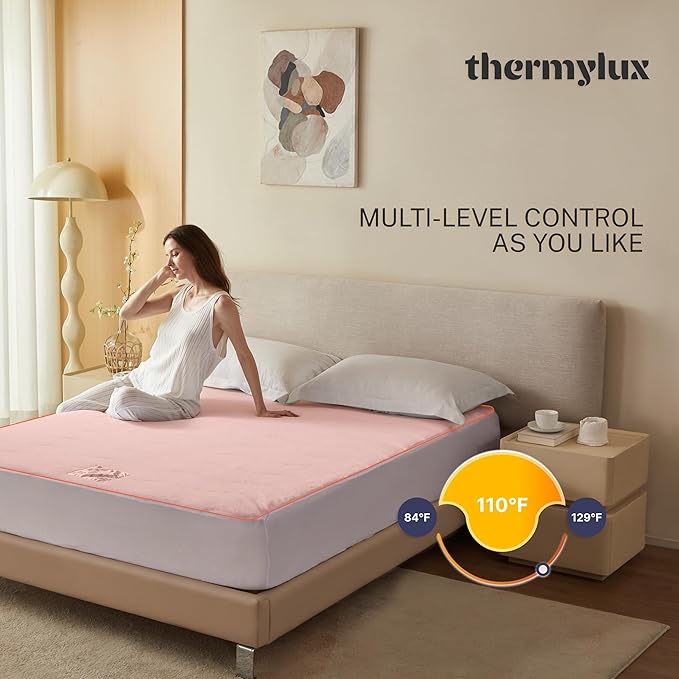 Electric Mattress Pad Twin Size Quilted Wave 10 Heat Settings with 12 Hour Auto Off, Deep Pocket Fits up to 18", Coral Fleece Bed Warmer, ETL Certified Machine Washable, 39"x75"