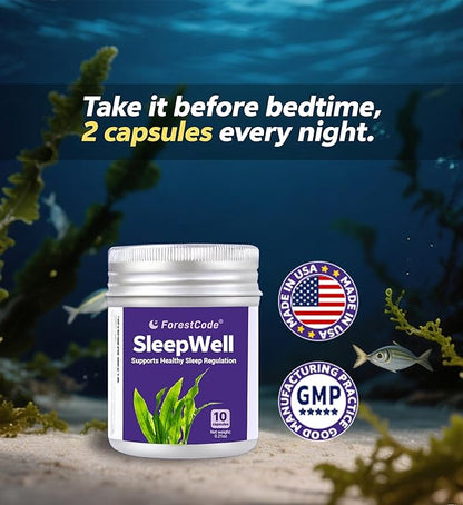 Natural Sleep Aid for Adults with GABA & Seaweed Extract, Melatonin-Free Supplement for Deep Sleep & Stress Relief, Non-Habit Forming 10 Capsules