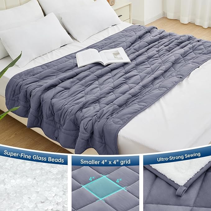 OMYSTYLE Sherpa Reversible Weighted Blanket, Cooling Heavy Blanket for Adults, Reversible Design with Plush Sherpa Fleece and Velvety Brushed, Queen Size(20lbs, 80''x87''), All Season Use, Dark Grey