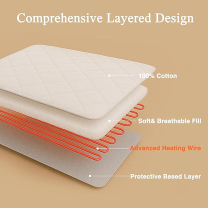 Beautyrest Cotton Heated Mattress Pad - Bed Warmer with 20 Heat Settings Controller, Auto Shut Off Timer, All Around Elastic Deep Pocket, UL Certified, Machine Washable, White Twin
