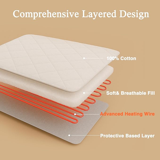 Beautyrest Cotton Heated Mattress Pad - Bed Warmer with 20 Heat Settings Controller, Auto Shut Off Timer, All Around Elastic Deep Pocket, UL Certified, Machine Washable, White King