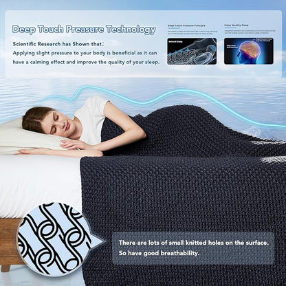Topcee Knitted Weighted Blanket - 60"x80" 15lbs Queen Size Cooling Chunky Knit Heavy Blanket for Adults Cable Yarn Knit Decorative No Beads Soft Cozy and Cooling Weighted Throw Machine Washable