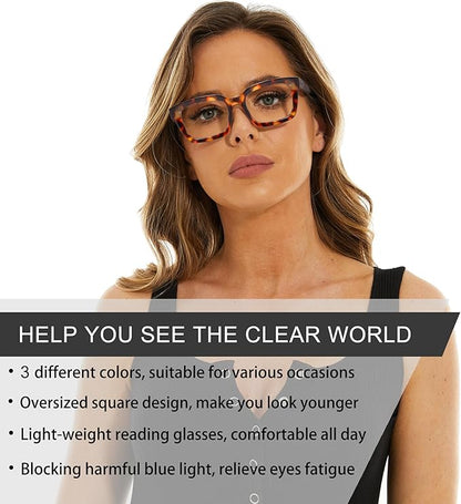 Readers for Women Oprah Style Square Reading Glasses with Spring Hinge Blue Light Blocking for Men Ladies