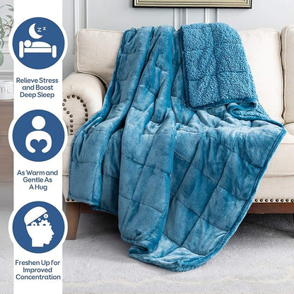 Cottonblue Sherpa Weighted Blanket for Adults Twin Size 15 lbs, Soft Fleece Weighted Throw Blankets 48x72 Inches, Fuzzy Flannel Heavy Blanket Machine Washable for Bed Calming Relaxing, Slate Blue