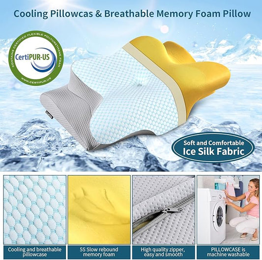 Neck Pillow Cervical Memory Foam Pillows for Pain Relief Sleeping, Contour Pillow for Shoulder Pain, Ergonomic Orthopedic Bed Pillow for Side, Back & Stomach Sleepers with Breathable Pillowcase