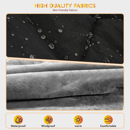 Heated Blanket Outdoors, Battery Operated Heated Throw with 10000mAh Power Bank, 2-in-1 Blanket & Shawl for Camping, Hiking, Stadium Events & Travel, Cordless USB Heated Blanket-Black