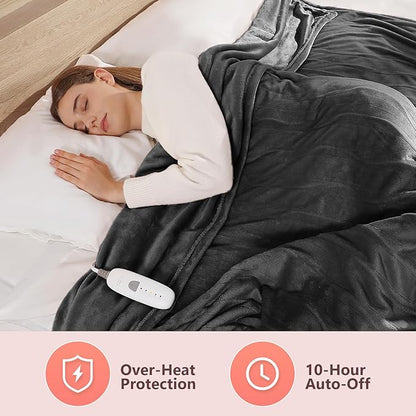 Electric Blanket Queen Heated Blanket Queen Size 84''X 90'' Soft Cozy Flannel with Dual Controller Heating Blanket of 5 Heating Level & 10 Hour Auto Off, ETL & FCC Certified, Machine Washable