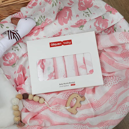 GLLQUEN BABY Receiving Blanket Boy Cotton Muslin Swaddle Blankets Girl Newborn Squares Breathable & Soft Thin Baby Blankets Cloths Double Absorbent Infant Swaddling Wrap - 6 Pack (Flower)