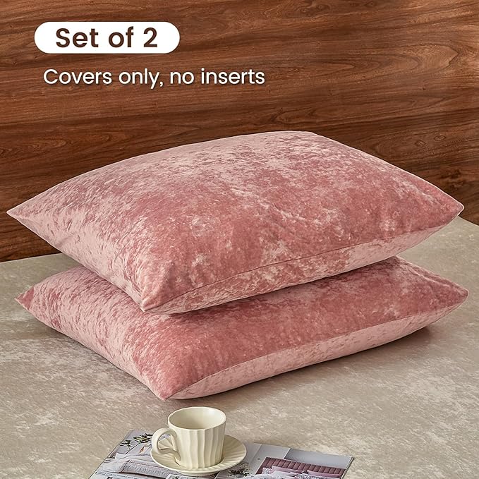 PHF Truly Velvet Pillowcases Standard Size, No Insert, 2 Pack Ultra Soft Breathable Pillow Shams Covers with Envelope Closure, 20" X 26" Luxury Cozy Warm Fuzzy Flannel, Pink