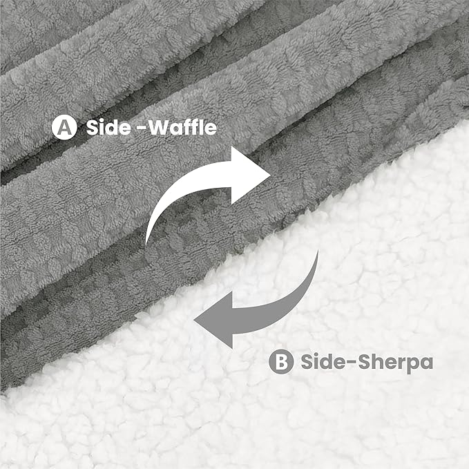 Heated Blanket Electric Blanket Twin Waffle, 62x84 Inches Sherpa Fleece Fast Heating Blanket 6 Heating Levels & 10 Hours Auto Off ETL Certification, Grey Twin