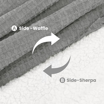 Heated Blanket Electric Throw Waffle, 50x60 Inches Sherpa Fleece Fast Heating Blanket 6 Heating Levels & 4 Hours Auto Off ETL Certification, Grey Throw