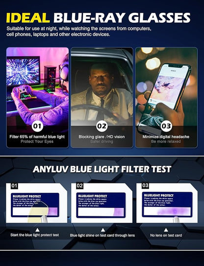ANYLUV Blue Light Blocking Glasses Men Computer Gaming Glasses Lightweight Al-Mg Metal Anti Eyestrain Eye Protection