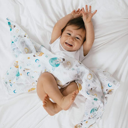 aden + anais Essentials Swaddle Blanket, Boutique Muslin Blankets for Girls & Boys, Baby Receiving Swaddles, Ideal Newborn & Infant Swaddling Set, Perfect Shower Gifts, 4 Pack, Space Explorers