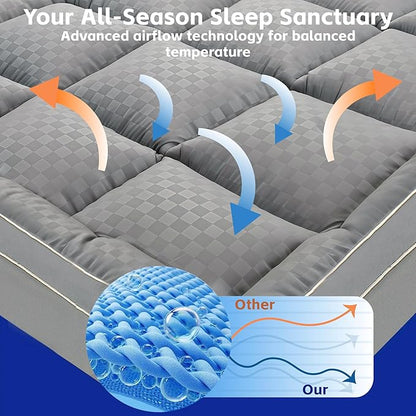 3 inch Memory Foam Mattress Topper Full Size Pillow Top - Extra Thick Padded Mattress Pad & Protector, Breathable Fitted Deep Pocket 8-21, Ultra Soft & Supportive 1100GMS