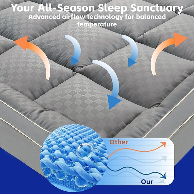 3 inch Memory Foam Mattress Topper Queen Size Pillow Top - Extra Thick Padded Mattress Pad & Protector, Breathable Fitted Deep Pocket 8-21, Ultra Soft & Supportive 1100GMS