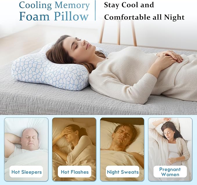 Memory Foam Side Sleeper Pillow for Neck and Shoulder Painf,Cervical Support,Queen Size Cooling Contour Pillow with Dual-Height, Orthopedic Ergonomic for Side, Back, Stomach Sleeper