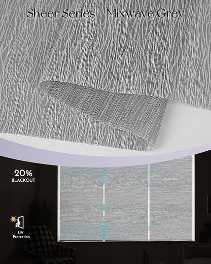 Graywind Motorized Light Filtering Shades Compatible with Alexa Google Rechargeable Remote Control Smart Blinds Automatic Window Shade with Valance for Home Office, Custom Size (Mixwave Grey)