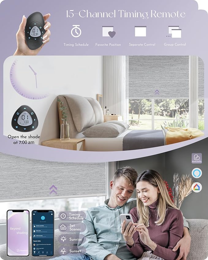Graywind Motorized 100% Blackout Roller Shades Compatible with Alexa Google via Hub Window Blinds Remote Control Rechargeable Battery Motor with Valance for Smart Home and Office (D-Jacquard Grey)