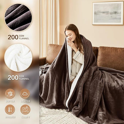 Homemate Electric Heated Blanket Queen - 84"x90" Heating Bed Blankets Throw with 10 Heating Levels 8 Hours Auto Off Fast Heating Over-Heated Protection Ultra Soft Warm Flannel ETL Certified Brown