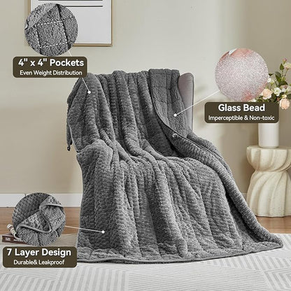 Weighted Blanket Queen Size for Adults,15lbs Jacquard Sherpa Heavy Blanket for Calming and Relax, Dual Sided Ultra Soft Fuzzy Throw Blanket with Glass Beads, 48" x 72" 15lbs, Dark Grey