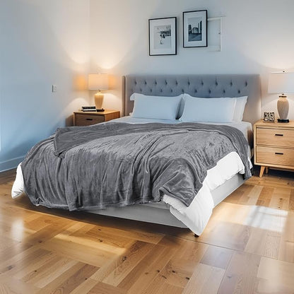 Electric Heated Blanket 62"x84" Twin Size Flannel Heated Blanket, Cozy & Warm for All Night, 4 Heat Settings & 10 Hours Auto Off, Machine Washable, Light Grey