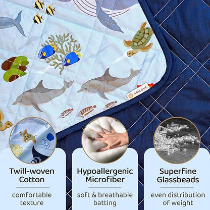 Aricove Kids Weighted Blanket, 5 lb, 36x48 inches, Small Size, Soft Cotton, Machine Washable, Blue/Ocean Animals