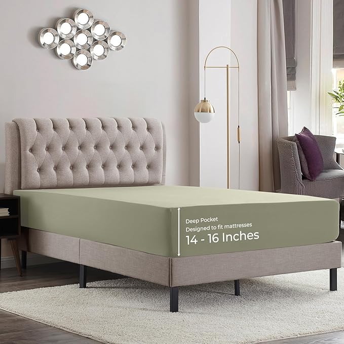 Empyrean 4 Pack Twin Fitted Sheets - Ultra Soft Microfiber, Deep Pocket, Fits 14-16 Inch Mattress, Wrinkle & Fade Resistant, Shrinkproof, Breathable & Durable, Perfect for Twin Beds, Sage Green