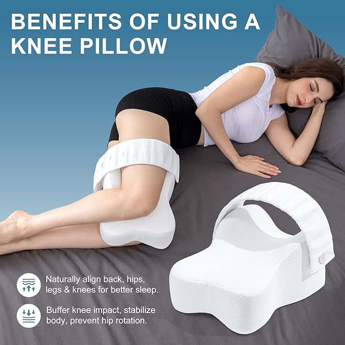 Knee Pillow for Side Sleepers,Leg Pillows for Sciatica,Knees,HIPS,Joints Between Legs,Back Pain Relief When Side Sleeping Spine Alignment Support for Knee Surgery Recovery,Removable Strap