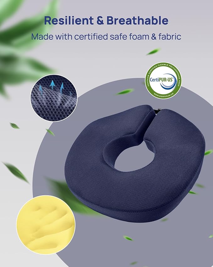 Feagar Donut Pillow Seat Cushion, X Large Memory Foam Hemorrhoid Pillow for Tailbone Pain, Sciatica & Pressure Sores Relief, Adjustable Design for Pregnancy, Postpartum, Surgery Recovery, Office Chair