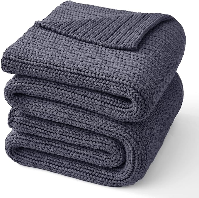 Guohaoi Knitted Weighted Blanket for Adults (Dark Grey 48"x72" 20lbs) No Beads Cooling Throw Blanket for Hot Sleepers, Home Decor Breathable Chunky Knit Heavy Blanket Use on Full Size Bed