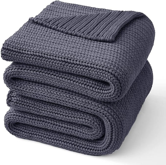 Guohaoi Knitted Weighted Blanket for Adults (Dark Grey 48"x72" 10lbs) No Beads Cooling Throw Blanket for Hot Sleepers, Home Decor Breathable Chunky Knit Heavy Blanket Use on Full Size Bed