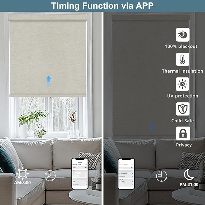 Bringnox No Drill Motorized Blinds with Remote,Blackout Windows,with Apple Homekit,Alexa,Google, with App,Voice Control Custom Size