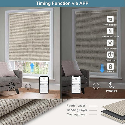 Bringnox Motorized Blinds with Remote,100% Blackout Smart Roller Blinds Compatible with Apple Homekit Google Home and Alexa Via HUB,and Customized (Safari Biscuit-20)
