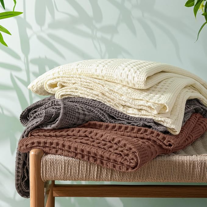 PHF Cooling Waffle Blanket Twin Size, Lightweight 60% Rayon Derived from Bamboo & 40% Cotton Breathable Blanket for Hot Sleepers, Soft and Luxury for Bed Couch and Sofa, 66"x90", Terracotta