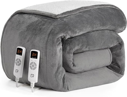 EHEYCIGA Heated Blanket Electric Blanket Queen Size - Heating Blanket with 5 Heating Levels & 10 Hours Auto Off, Soft Cozy Sherpa Washable Dual Control Blanket with Fast Heating, 84 x 90 Inches, Grey