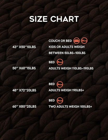 YnM Cotton Weighted Blanket, Handmade Chunky Knitted Design, Soft and Cozy, Temperature Regulating and Breathable, Machine Washable Throw for Sleep or Home Decor (Chocolate Brown, 48x72 Inch, 20lbs)