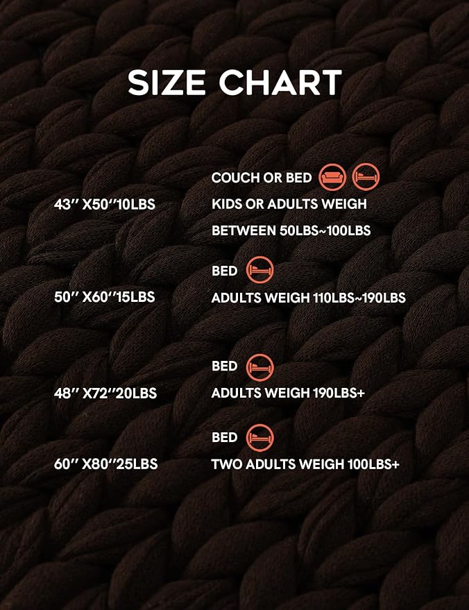 YnM Cotton Weighted Blanket, Handmade Chunky Knitted Design, Soft and Cozy, Temperature Regulating and Breathable, Machine Washable Throw for Sleep or Home Decor (Chocolate Brown, 50x60 Inch, 15lbs)