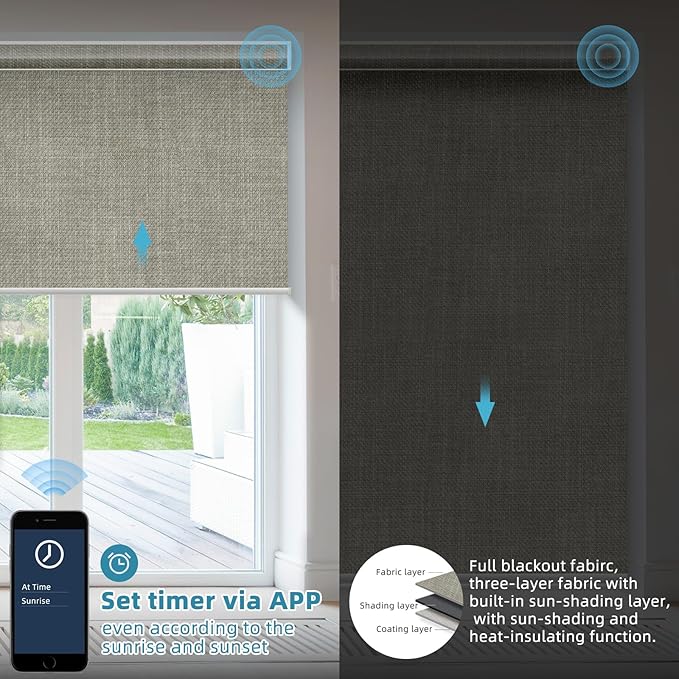 SmartWings Motorized Smart Blinds with Remote, Custom Automatic 100% Blackout Roller Shade Compatible with Alexa/Homekit/Google, Electric Smart Blinds for Indoor Windows, Vigor Sage