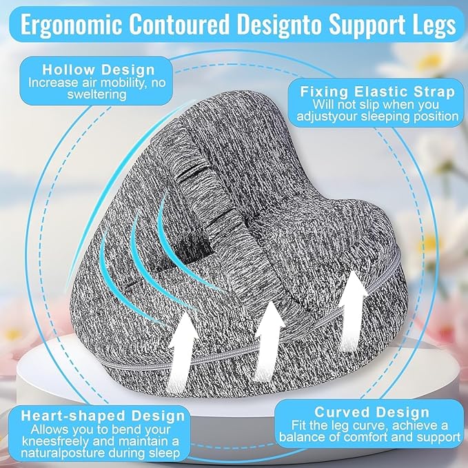 Knee Pillow for Side Sleepers Hip Pain - Between Leg Pillow for Side Sleeping - Sciatica Pain Relief Support for Lower Back, Knees, Joints, and Spine