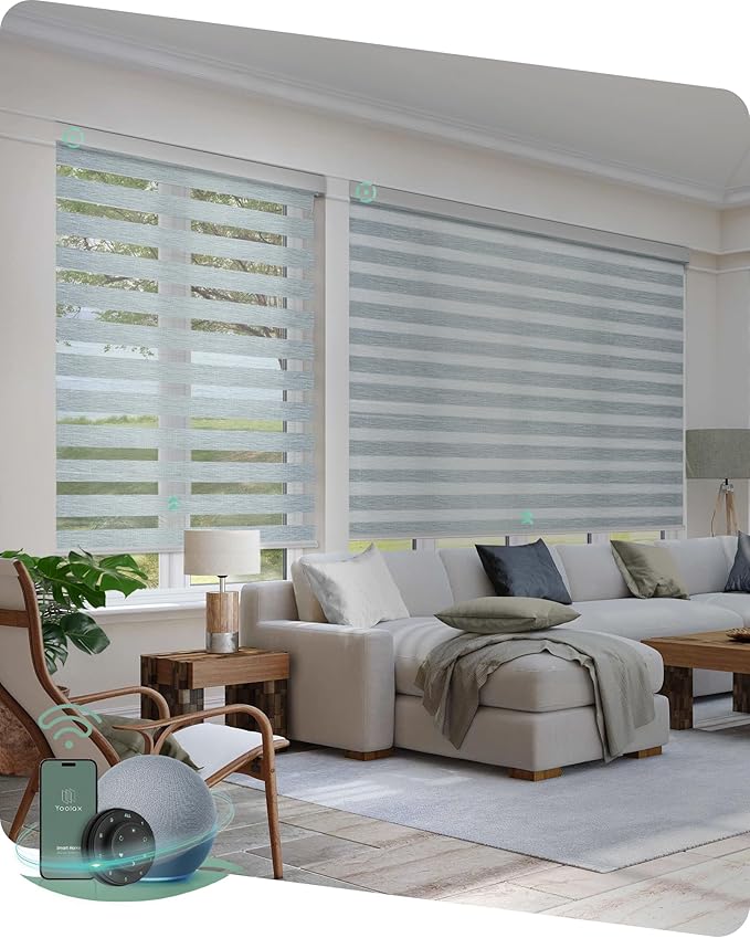 Yoolax Motorized Blinds with Remote, Electric Zebra Blinds for Indoor Windows, Room Darkening Smart Shades with Voice Control, Compatible with Alexa Google Home, APP Control, 34" W x 72" H, Grey