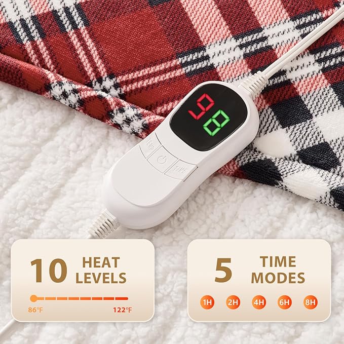 Homemate Electric Blanket Heated Twin Size - 62“x84“ Ultra Soft Cozy Flannel Heating Blanket with 10 Fast Heat Levels 8 Hours Auto Off Over-Heated Protection ETL Certification Keep Warm in Home