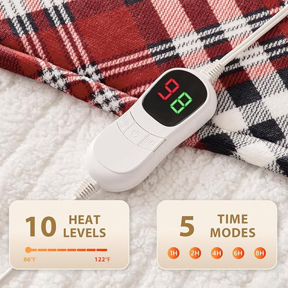 Homemate Electric Blanket Heated Throw - 50“x60“ Ultra Soft Cozy Flannel Heating Blanket with 10 Fast Heat Levels 8 Hours Auto Off Over-Heated Protection ETL Certification Keep Warm in Home Office